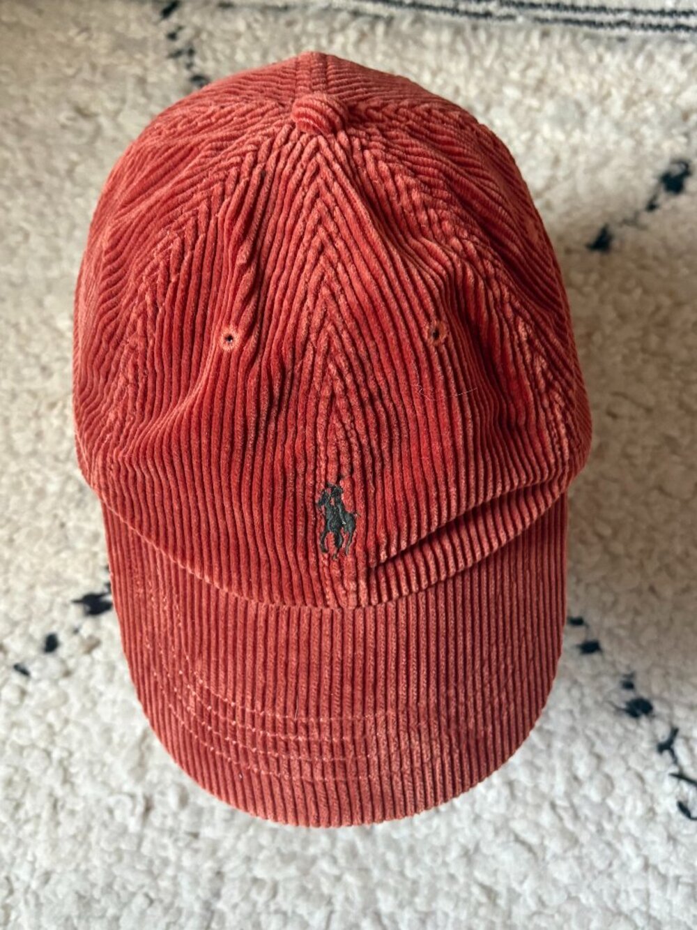 Vintage Polo Ralph Lauren burnt orange corduroy leather strap dad ball cap OS